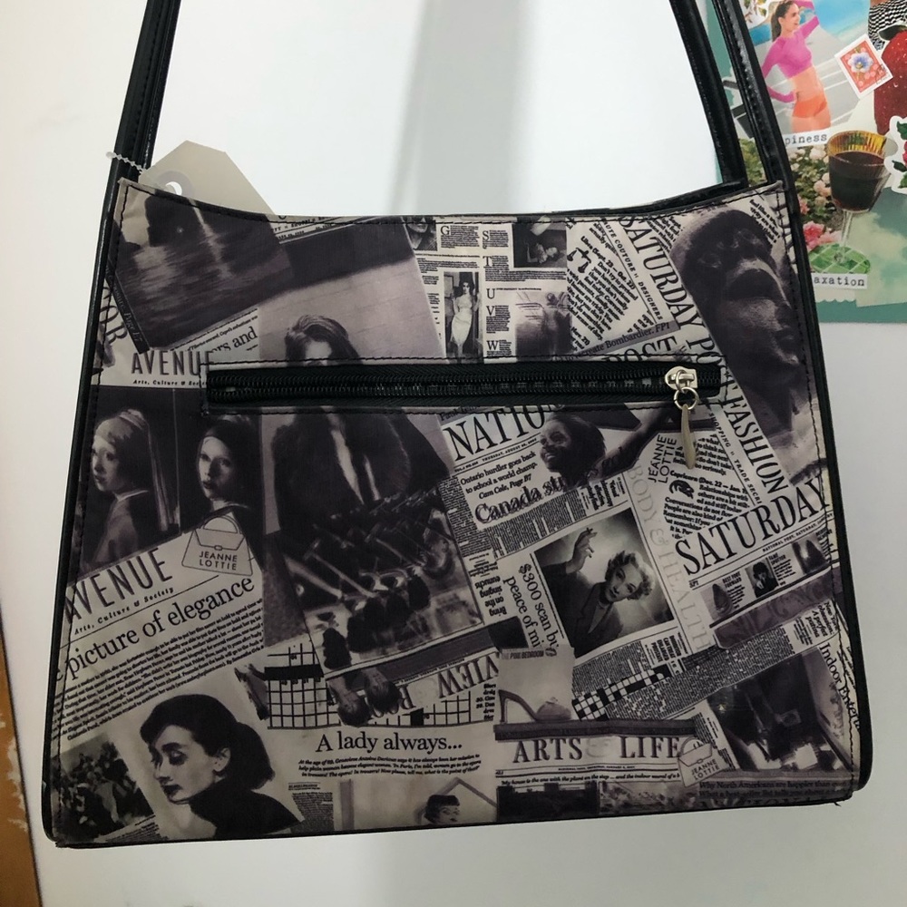 Newspaper print shoulder bag